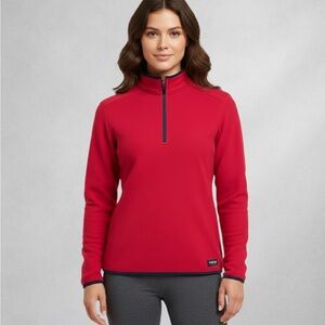 L.L. Bean Womens Pullover Size M Fleece Quarter Zip Swrstshirt Red Casual